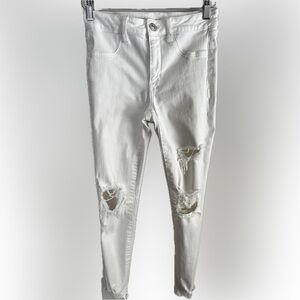 American Eagle White Distressed Mid-Rise Jeans